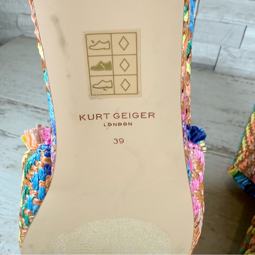 Kurt Geiger Kensington Eagle Casual Flat Raffia Slide Sandals EU 39 Rainbow New - Picture 14 of 14